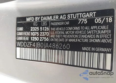 2018 Mercedes-Benz E 300 from USA, damaged, VIN WDDZF4JB0JA486260